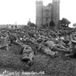 4th Sussex Regiment preparing for a church service in front of the tower - 1909