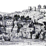 Engraving of Arundel town and castle by Wenceslaus Hollar - 1644 - What is believed to be Nineveh house is circled