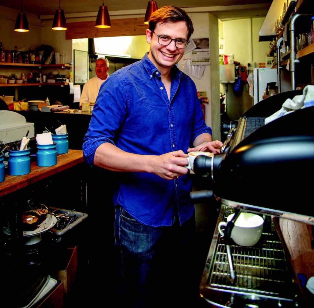 Mike Etherington making a coffee at motte and bailey
