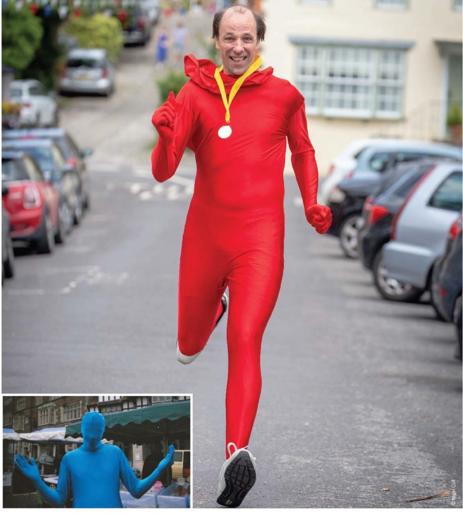 man running race in morph suit