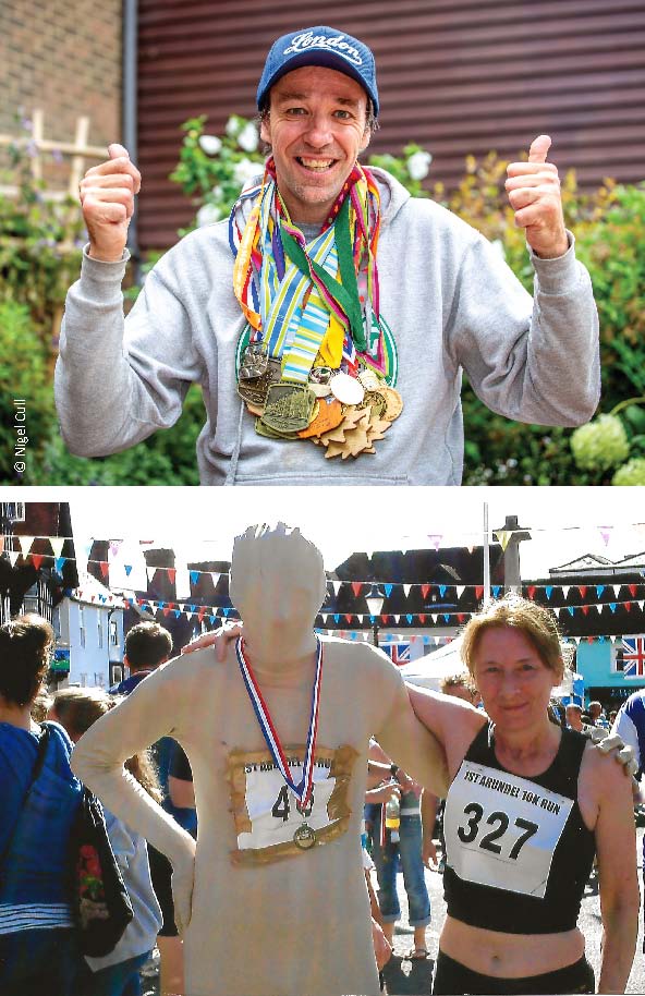 collage of man running and with medals