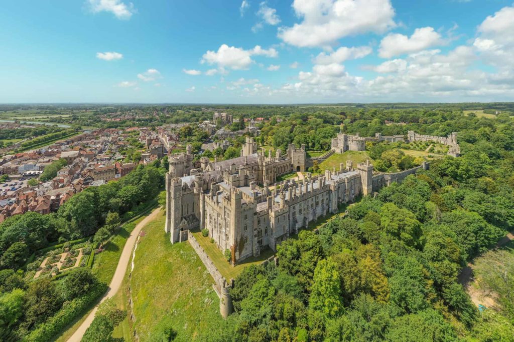 Arundel Town and Arundel Castle view from a drone