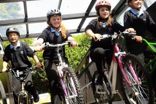 School kids on bikes